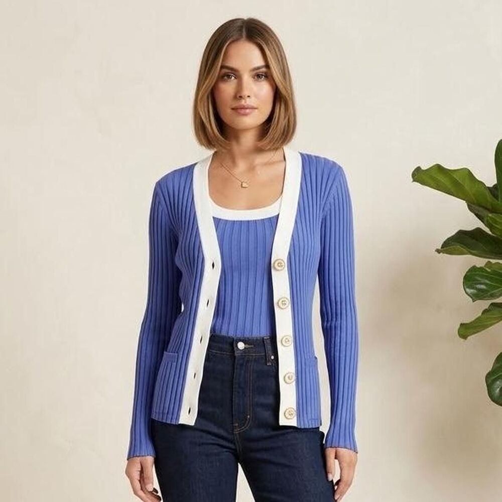 Cable-gauge Women's Blue and Navy Cardigan